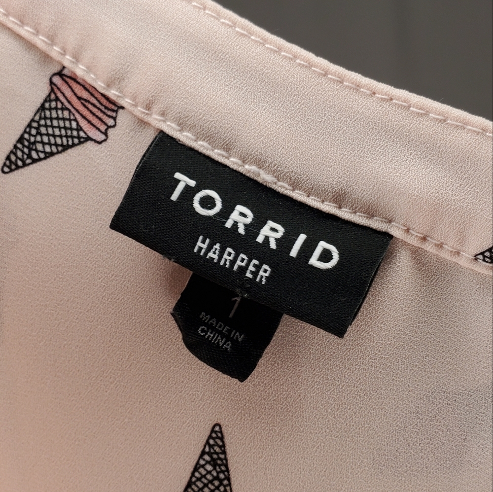 Torrid Harper 1 1X Pink Ice Cream Print‎ Chiffon Popover Blouse Office Dopamine - Picture 4 of 7